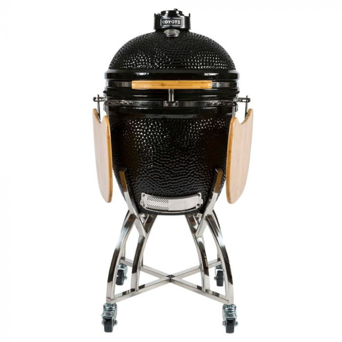 Coyote Ceramic Asado Smoker with Wheeled Stand & Side Shelves - C1CHCS-FS