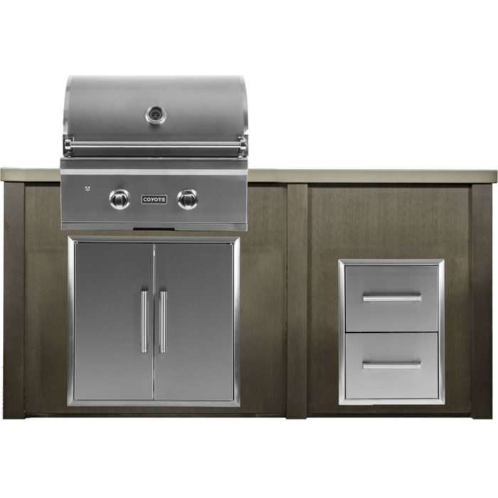 Haven 5.5 Ft. Outdoor Kitchen Island with Coyote C-Series 28" Grill, Double Access Doors & Two Drawer Cabinet - HCOY66DRAWAB