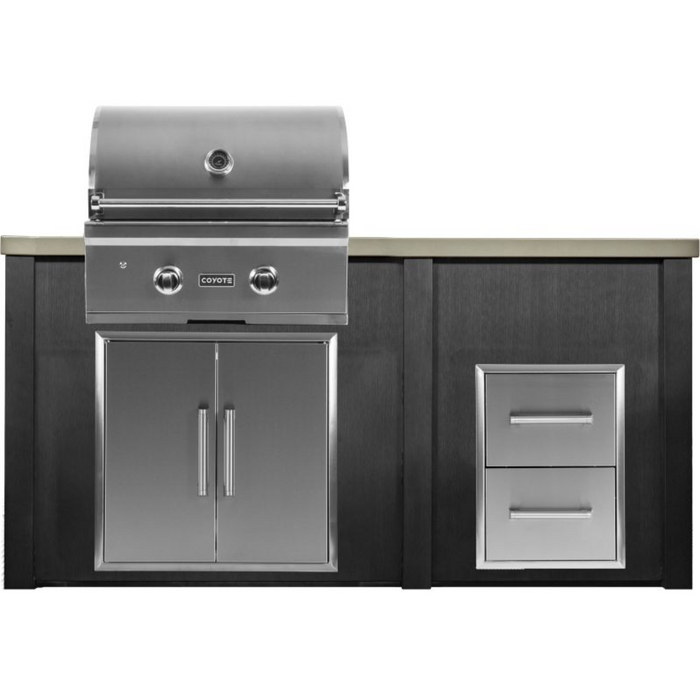 Haven 5.5 Ft. Outdoor Kitchen Island with Coyote C-Series 28" Grill, Double Access Doors & Two Drawer Cabinet - HCOY66DRAWAB