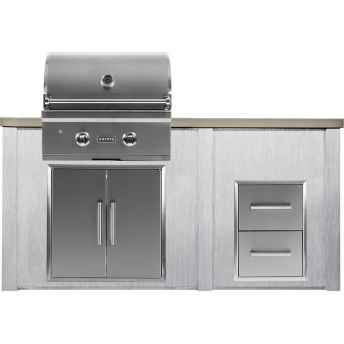 Haven 5.5 Ft. Outdoor Kitchen Island with Coyote C-Series 28" Grill, Double Access Doors & Two Drawer Cabinet - HCOY66DRAWAB