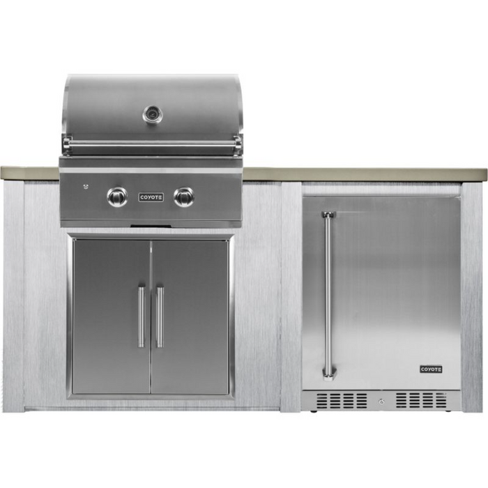 Haven 5.5 Ft. Outdoor Kitchen Island with Coyote C-Series 28" Grill, Double Access Doors & Fridge - HCOY66REFAB