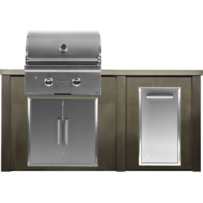 Haven 5.5 Ft. Outdoor Kitchen Island with Coyote C-Series 28" Grill, Double Access Doors & Trash Center - HCOY66TRASHAB