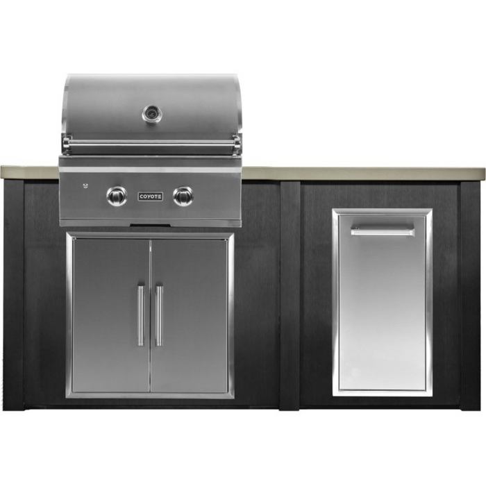 Haven 5.5 Ft. Outdoor Kitchen Island with Coyote C-Series 28" Grill, Double Access Doors & Trash Center - HCOY66TRASHAB