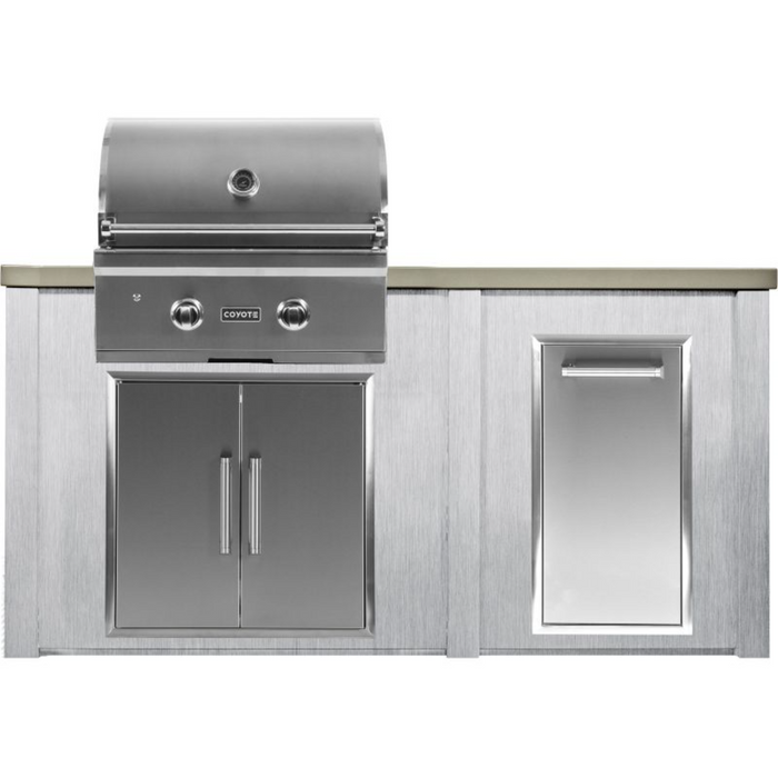 Haven 5.5 Ft. Outdoor Kitchen Island with Coyote C-Series 28" Grill, Double Access Doors & Trash Center - HCOY66TRASHAB