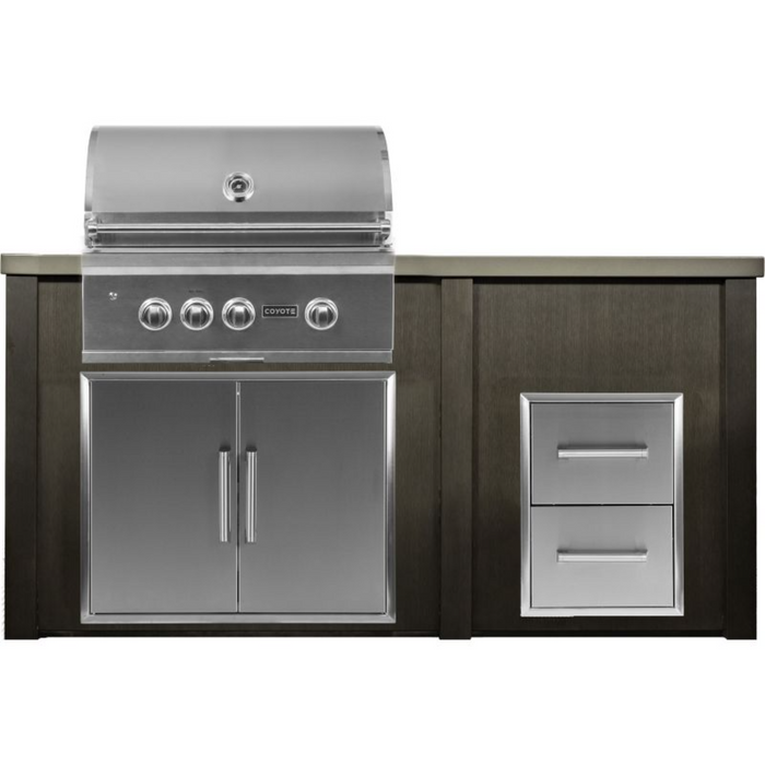 Haven 6 Ft. Outdoor Kitchen Island with Coyote S-Series 30" Grill, Double Access Doors & Two Drawer Cabinet - HCOY72DRAWAB