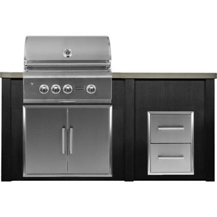 Haven 6 Ft. Outdoor Kitchen Island with Coyote S-Series 30" Grill, Double Access Doors & Two Drawer Cabinet - HCOY72DRAWAB