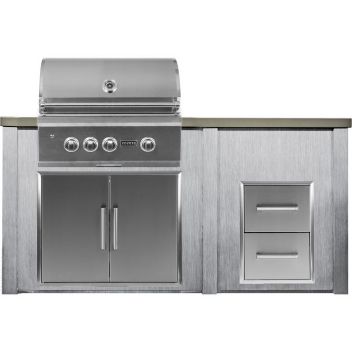 Haven 6 Ft. Outdoor Kitchen Island with Coyote S-Series 30" Grill, Double Access Doors & Two Drawer Cabinet - HCOY72DRAWAB