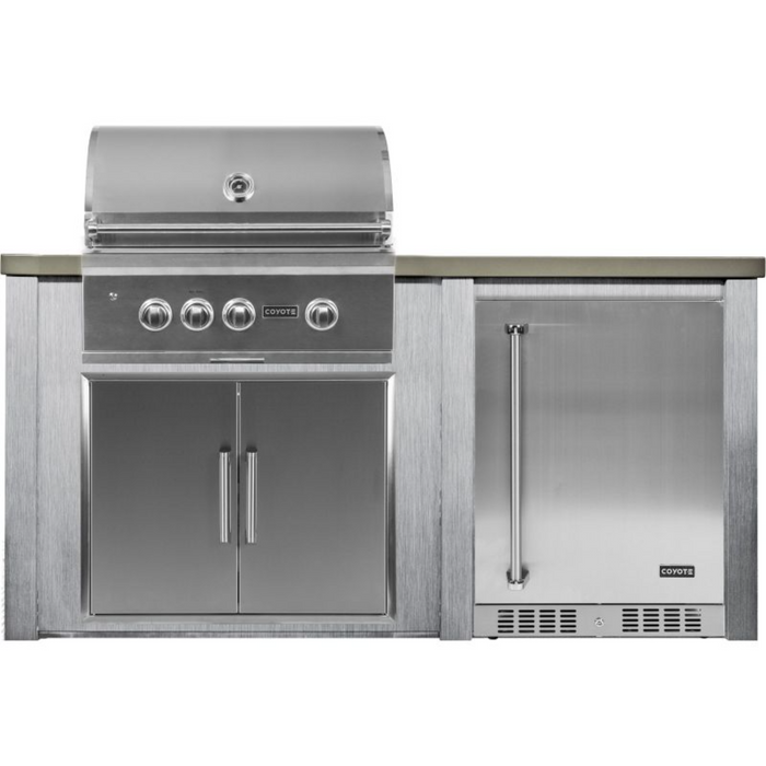 Haven 6 Ft. Outdoor Kitchen Island with Coyote S-Series 30" Grill, Double Access Doors & Fridge - HCOY72REFAB