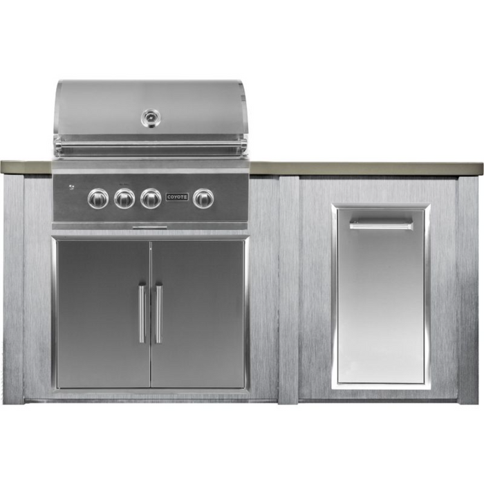 Haven 6 Ft. Outdoor Kitchen Island with Coyote S-Series 30" Grill, Double Access Doors & Trash Center - HCOY72TRASHAB