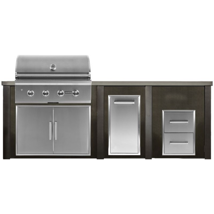 Haven 8 Ft. Outdoor Kitchen Island with Coyote 36" Grill, Double Access Doors, Trash Center & Two Drawer Cabinet - HCOY96DRAWAB