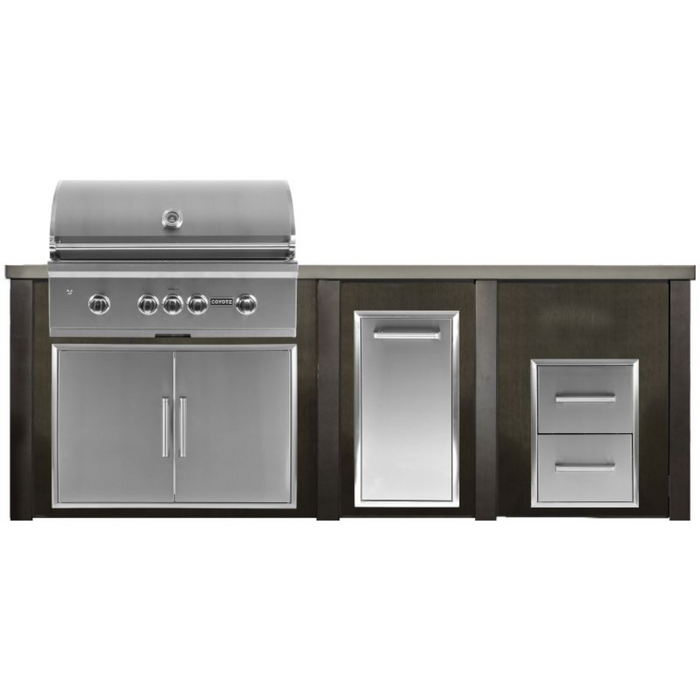 Haven 8 Ft. Outdoor Kitchen Island with Coyote 36" Grill, Double Access Doors, Trash Center & Two Drawer Cabinet - HCOY96DRAWAB