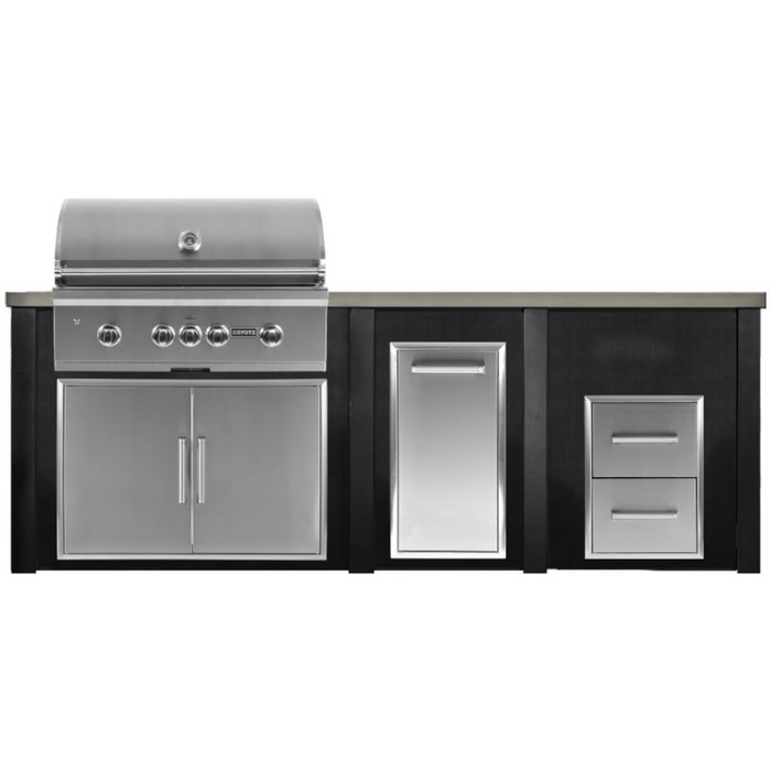 Haven 8 Ft. Outdoor Kitchen Island with Coyote 36" Grill, Double Access Doors, Trash Center & Two Drawer Cabinet - HCOY96DRAWAB