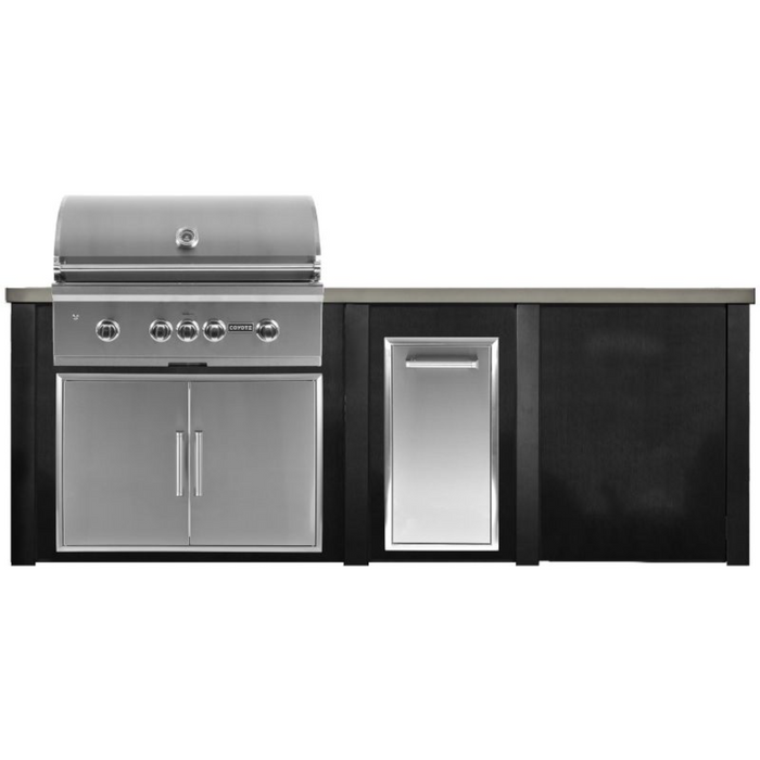 Haven 8 Ft. Outdoor Kitchen Island with Coyote 36" Grill, Double Access Doors & Trash Center - HCOY96PANAB