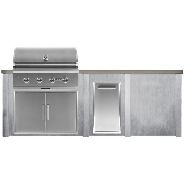 Haven 8 Ft. Outdoor Kitchen Island with Coyote 36" Grill, Double Access Doors & Trash Center - HCOY96PANAB