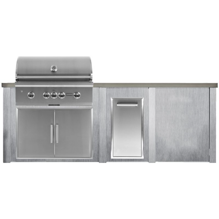 Haven 8 Ft. Outdoor Kitchen Island with Coyote 36" Grill, Double Access Doors & Trash Center - HCOY96PANAB