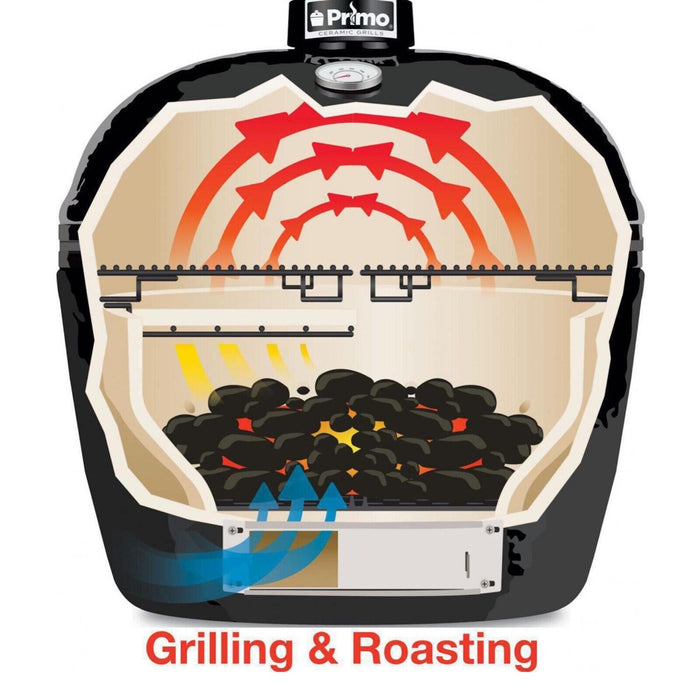 Primo Junior Oval Ceramic Charcoal All-In-One Kamado Grill Head on Wheeled Cradle - PGCJRC